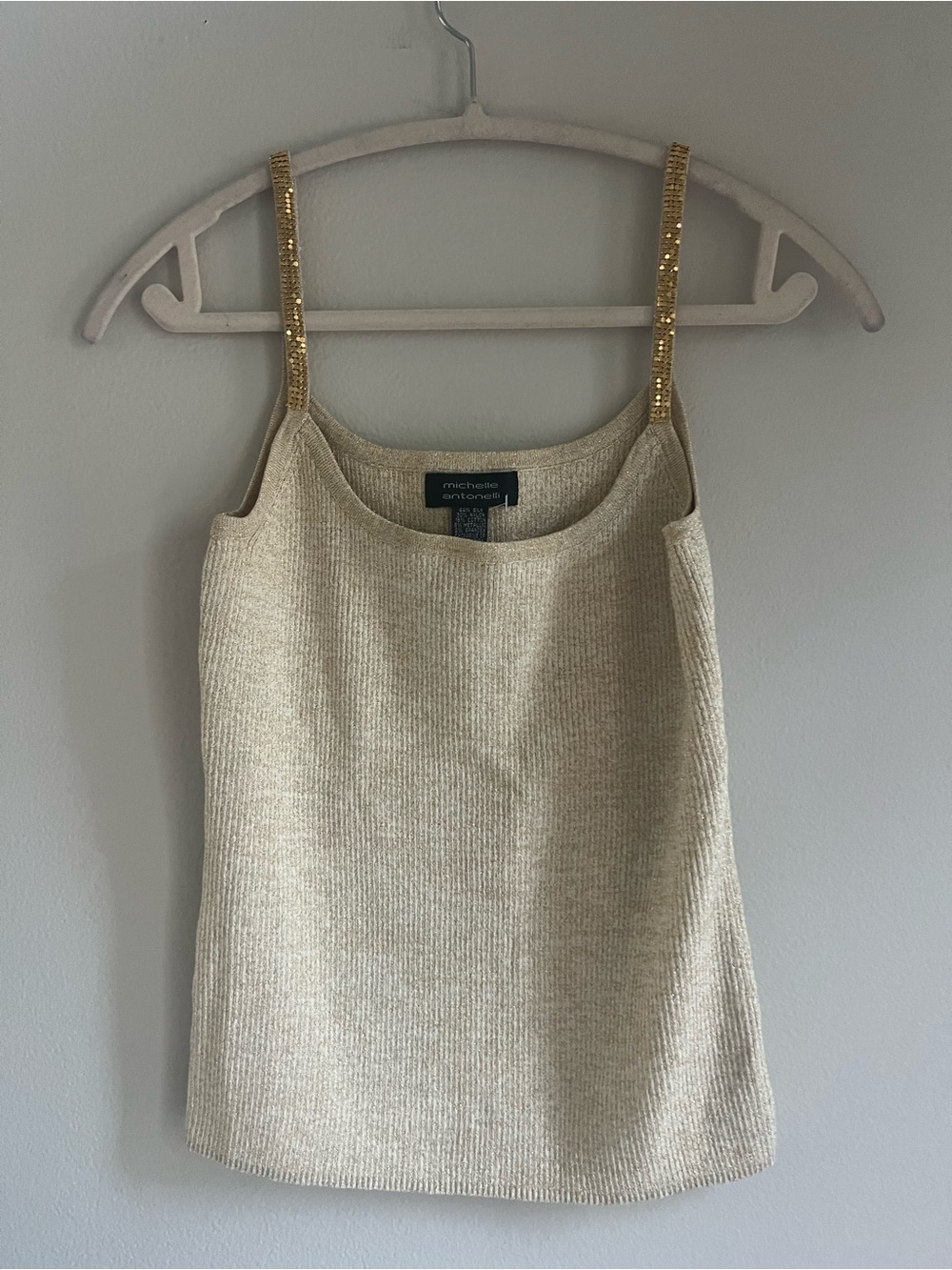 Michelle Antonelli Cream Knit Cami with Gold Sequin Straps